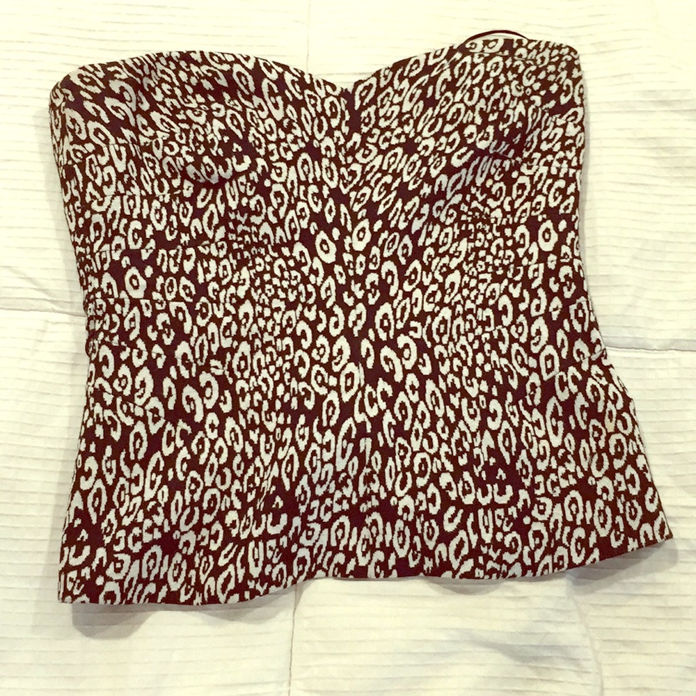 Strapless black and white leopard top